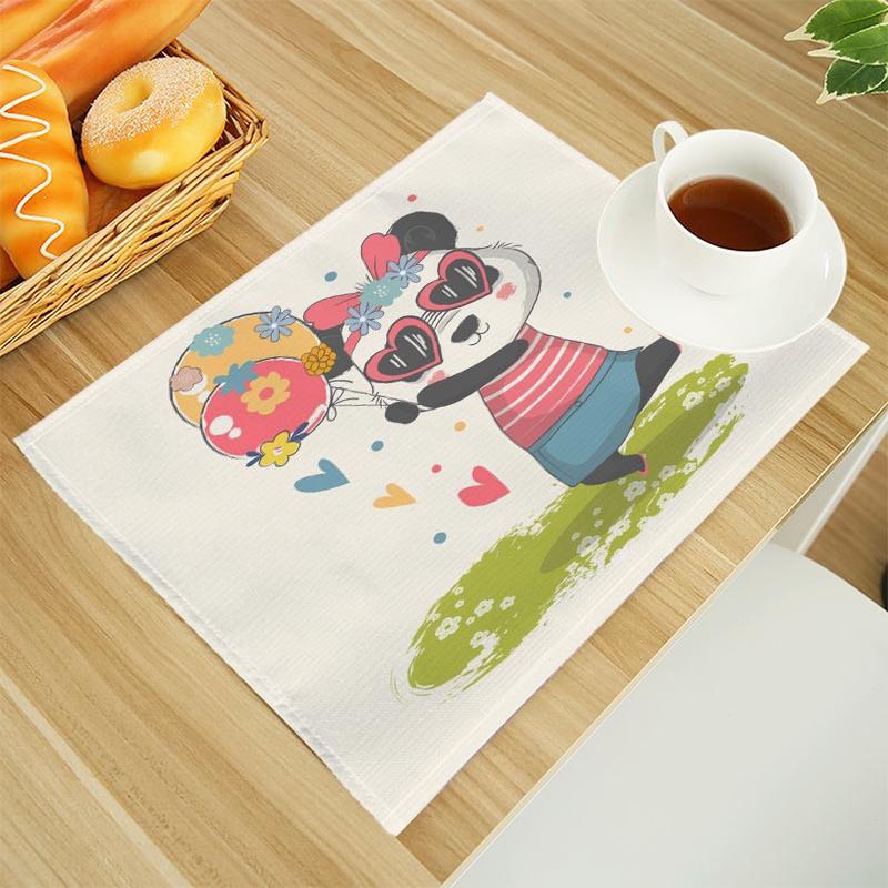 Cartoon Panda Print Linen Dining Table Mats Alphabet Kitchen Placemat 30X45cm Coasters Pads Bowl Cup Mat