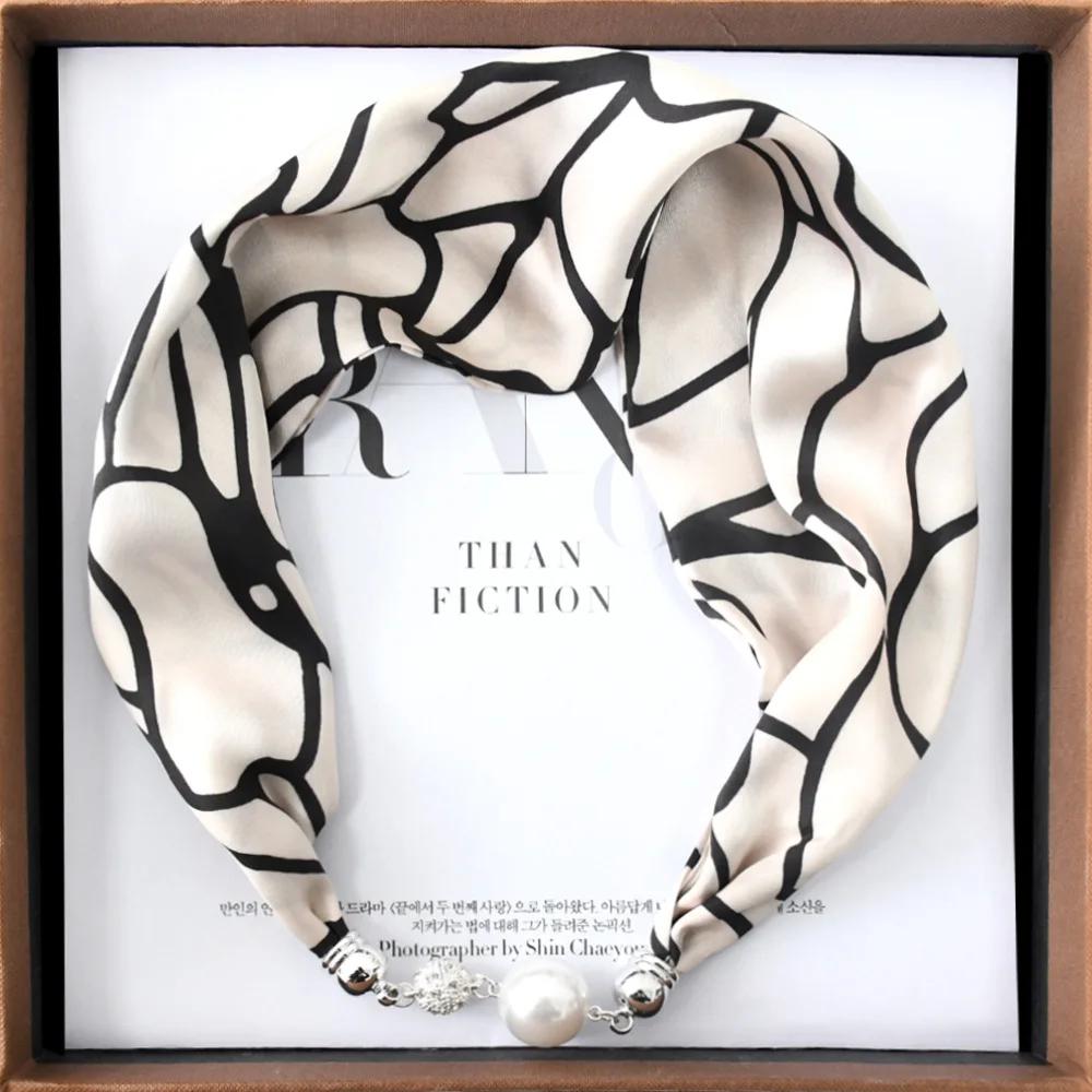 Chinese Retro Multi-Functional Magnetic Women'S Silk Scarf Small Strip Diamond Magnetic Buckle Small Scarf