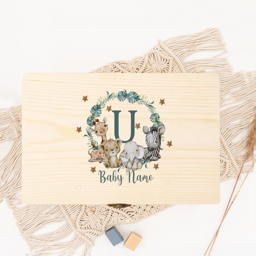 Baby Memory Box As A Gift for A Birth or Baptism Personalized Wooden Keepsake Boxes Newborn Animal with Name Birth Dates Case