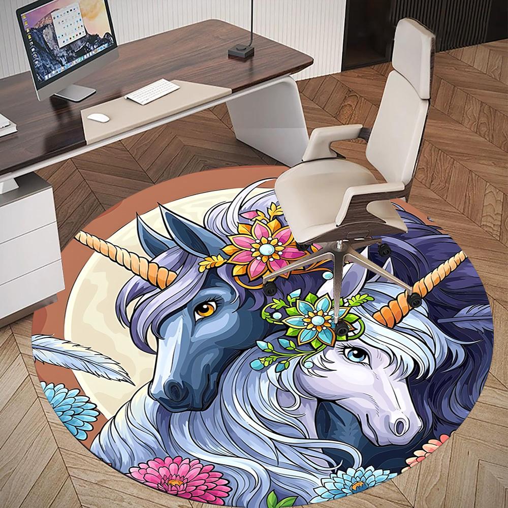 1pc Unicorn Flowers Round Chair mat Area Rug - Non-Slip, Floor Mat for Office, Bedroom, and Indoor Decor c1125419