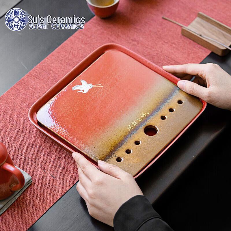 Благоприятный журавль керамический поднос для чайной церемонии