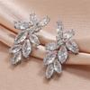 ZAKOL Luxury Leaf Marquise Zircon Bridal Earrings for Women White Shiny Crystal Elegant Wedding Party Zircon