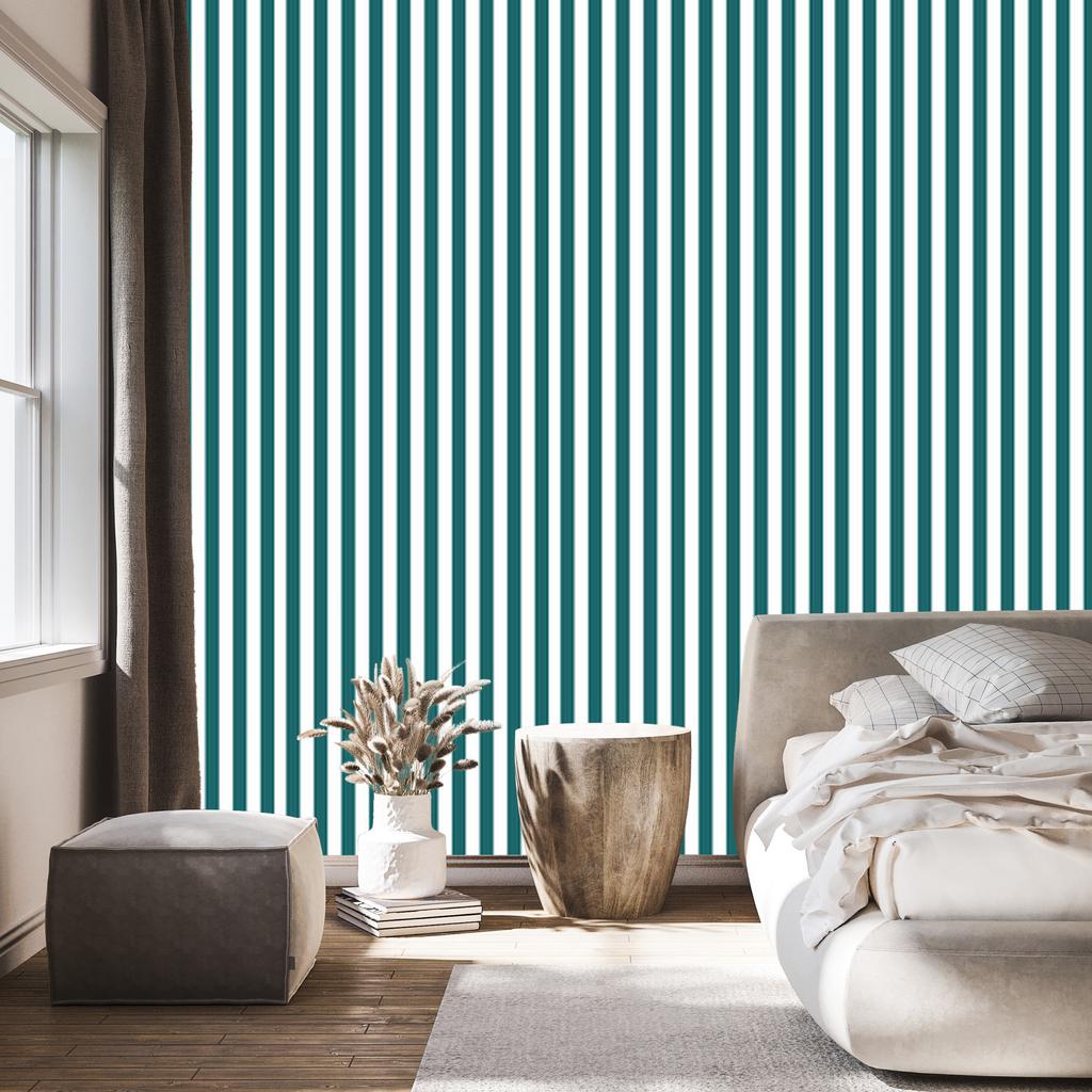 Wallpaper Stripes Turquoise, White and Light Gray for Living Room and Bedroom 50x1000