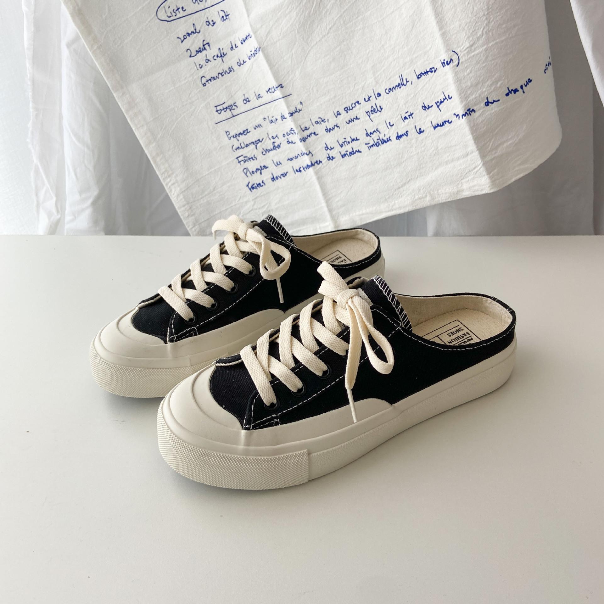 

F116 half drag without heel lazy one pedal new popular canvas shoes little white shoes children board shoes casual summer 40 чорний