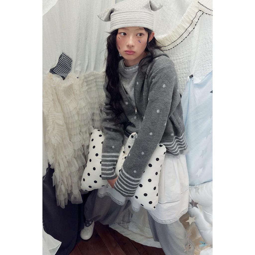 Simple Korean Polka Dot Jacquard Sweater - Women's Autumn/Winter Hooded Knit Top M31