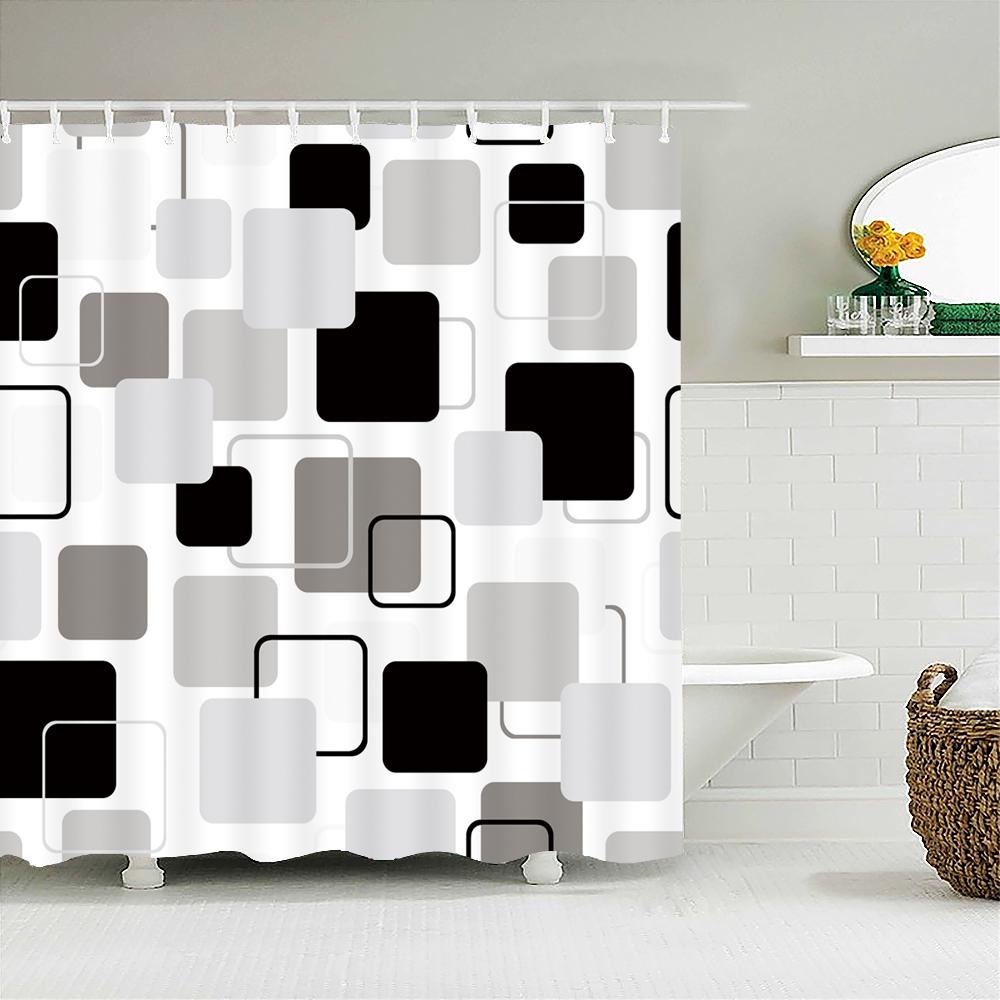 Black And White Striped Shower Curtain With Hooks Waterproof Polyester Fabric Geometric Pattern Home Decor Bathroom Curtain Baño