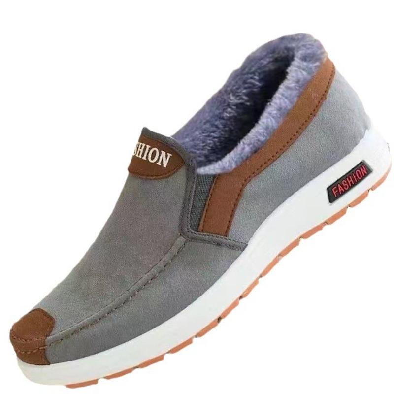 Men's Winter Fleece-Lined Slip-On Snow Shoes Non-Slip Warm Comfortable Casual Flats.