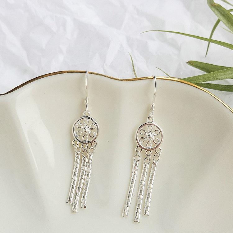 925 Silver Dreamcatcher Tassel Earrings: Simple, Stylish, Long Dangle, Retro Korean Women's Accessories