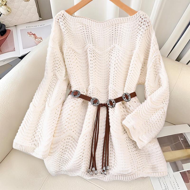 

Sibo She Women s Elegant Hollow-Out Knit Long-Sleeve Top One Size