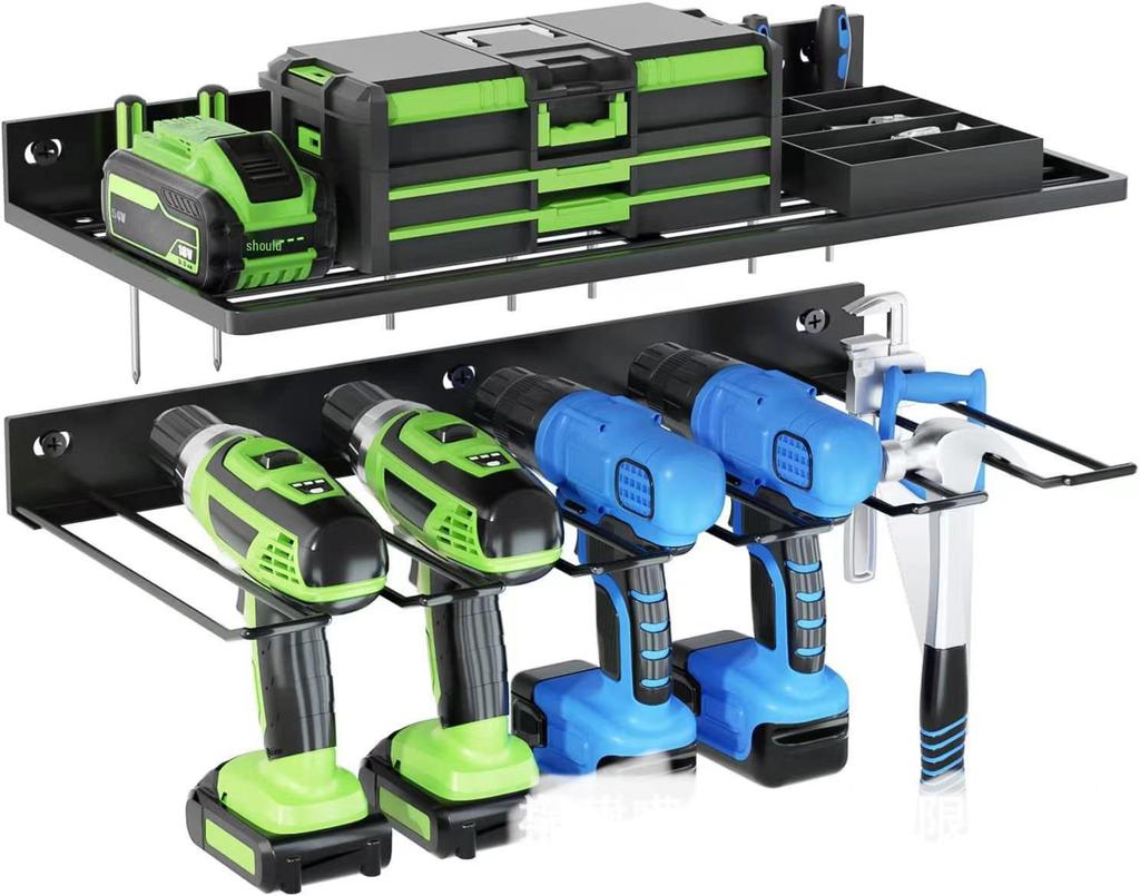 Wall-Mounted Electric Drill Tool Storage and Display Rack for Garage and Workshop