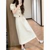 Rich daughter Xiaoxiangfeng suit summer knee dress women's white top high waist skirt two-piece skirt