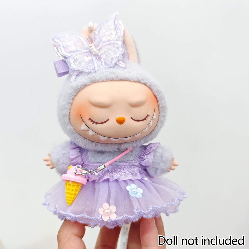 For 17cm/38cm Labubu Doll Clothes Fashion Puprple Dress Doll Clothes Color Match Dress Hat Accessories Cute Decoration Little Clothes