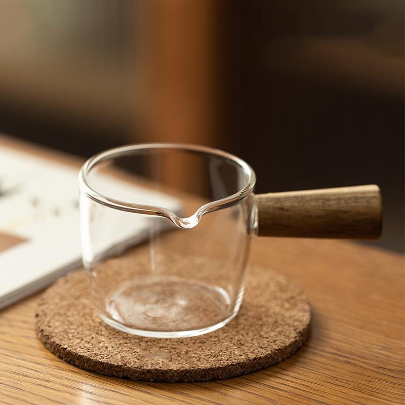 70/100Ml Wood Handle Glass Espresso Measuring Cup Diy Milk Jug Coffee Supplies Ransparent Transparent Kitchen Measure Mug