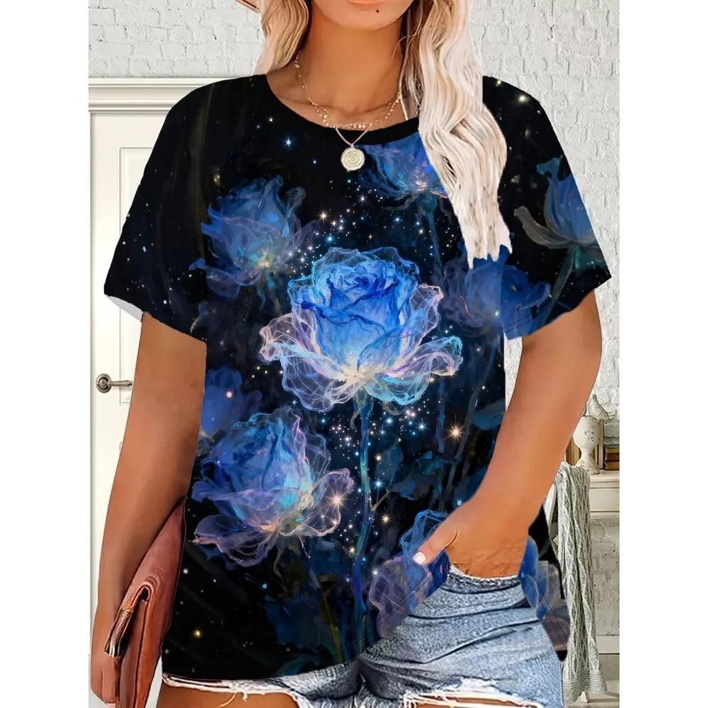 Casual Simple Flower Printed Top Women's Versatile Short Sleeve Daily Comfort T-Shirts Women’s