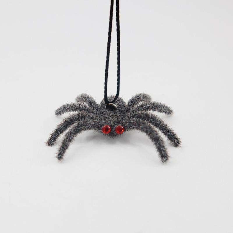 Funny Halloween Plush Spider Pendants Fake 3D Flocking Black Spider Realistic Cartoon Artificial Spider Learning Toys