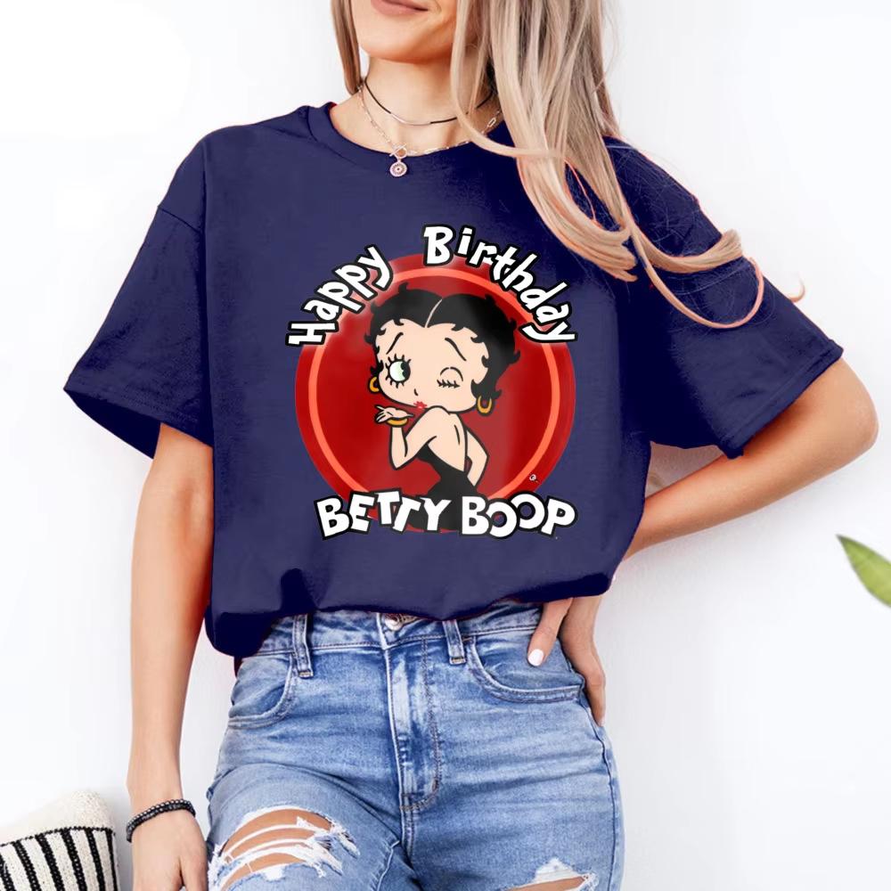 Winking Betty Boop in Red Circle Happy Birthday TShirt Retro Style Women Casual Cotton Short  women clothing y2k clothes