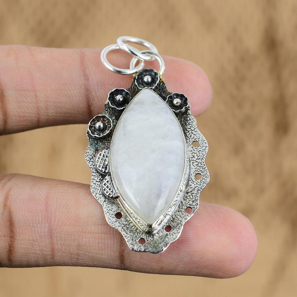 Mothers day Deal Sterling Silver Rainbow Moonstone Stone Wedding Pendant Jewelry