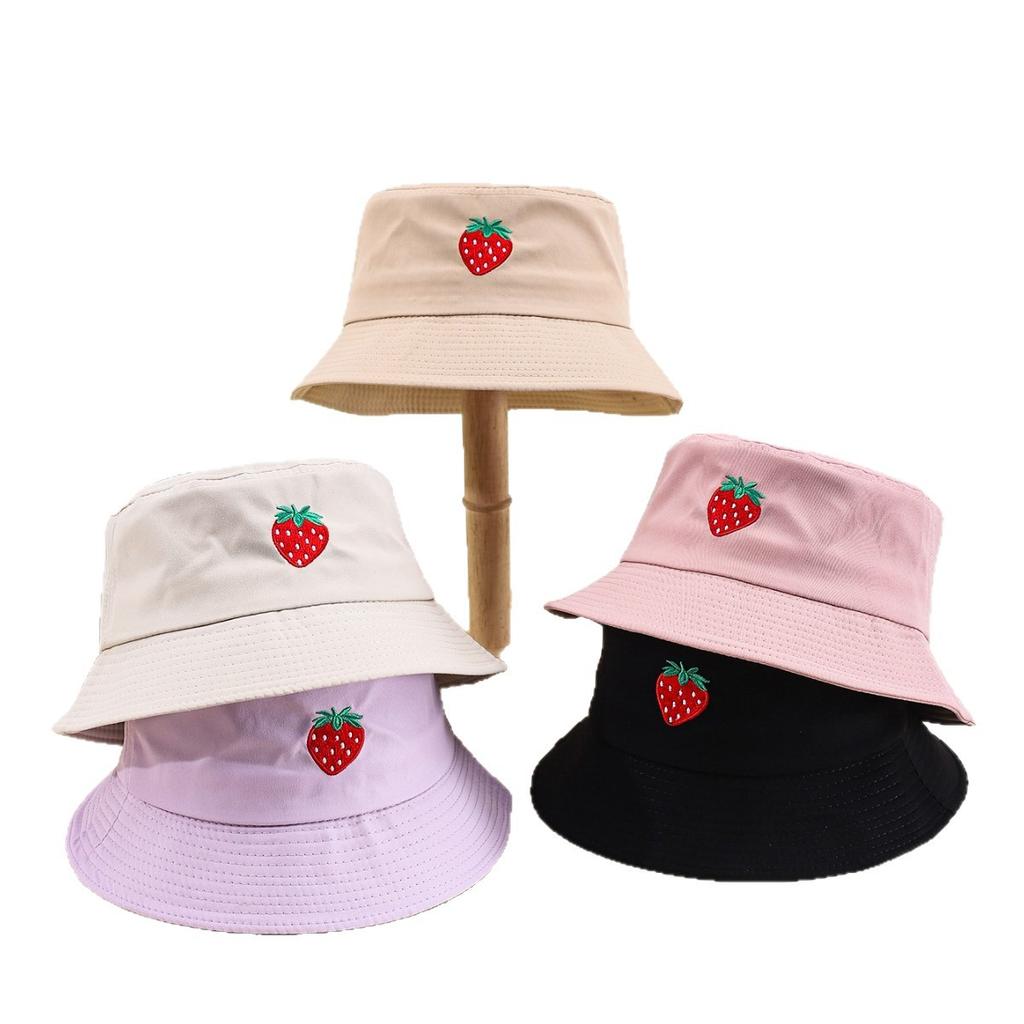 Cappello da pescatore estivo unisex carino per donna, ricamo a tinta unita, fragola, per esterni, miglior abbinamento per coppia, cappello da sole da pescatore, regalo per uomo