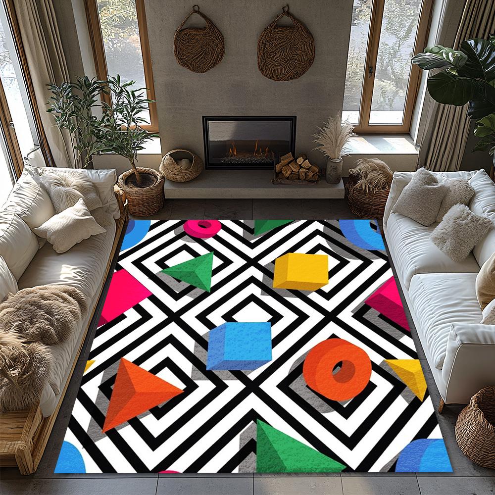 Tuniu Colorful Geometric Rug Kids Play Mat Non Slip Room Carpet for Bedroom Living Room Decor