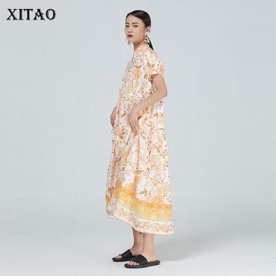 Print Pattern Dress Fashion New Omen Pleated Hem Irregular Hot Color Patchwork Loose Dress WMD1101