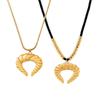 18K Gold-Plated Retro Horn Pendant Necklace with Ribbed Clavicle Chain - Non-Fading, European & American Individual Design.