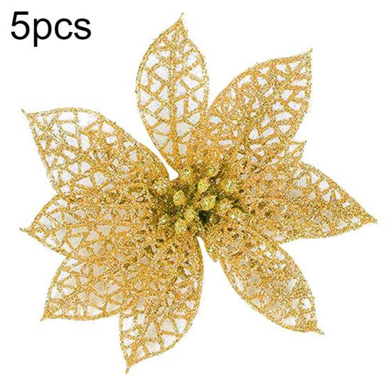 5Pcs Glitter Hollow Artificial Christmas Flower Ornament Xmas Tree Garland Decor