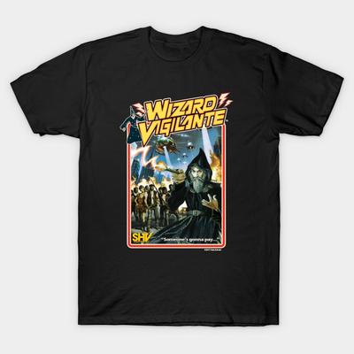 Men Black Print T-shirt Wizard Vigilante Design 2 No-Cut Heat Transfer Print Cotton Tshirt