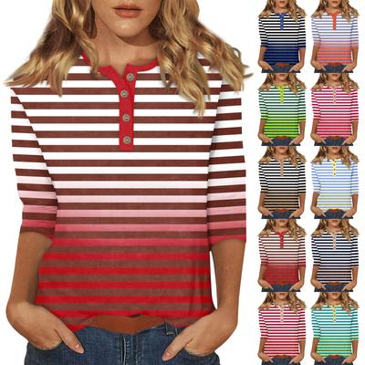 Women Print Tees Blouses Casual Basic Tops Pullover 3/4 Sleeve Shirts