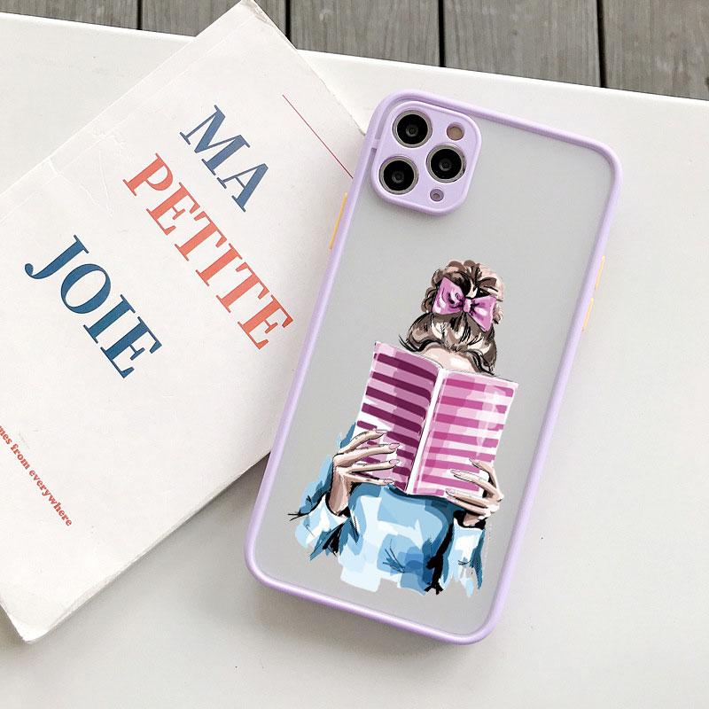 Read Book And Coffee Girl Phone Case Cute Cover for Iphone 7 8 14 Plus SE2 15 13 14 12 11 Pro Max Mini X XS XR Shockproof Cover
