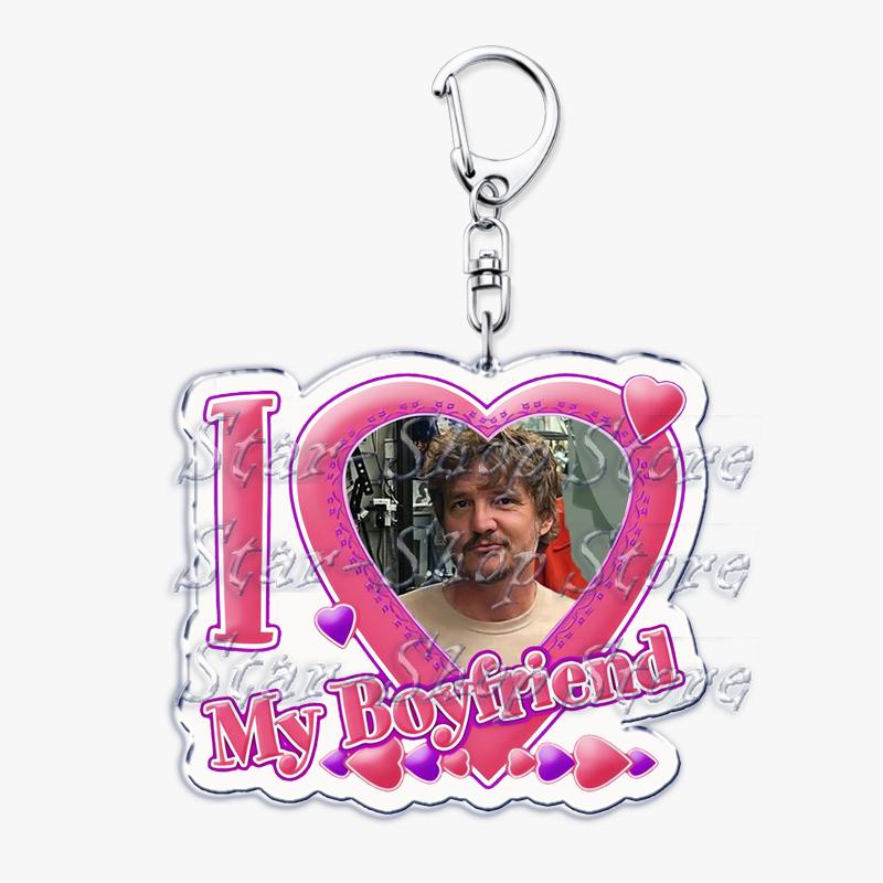 Hot Pedro Pascal I Love My Boyfriend Heart Keychain for Women Accessories Key Chain Ring Keychains Jewelry Fans Gifts