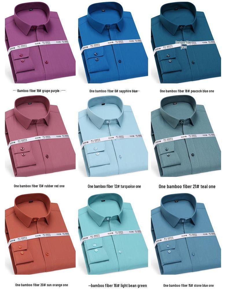 Men's Long Sleeve Non-Iron Bamboo Fiber Formal Shirt with Embroidered Logo