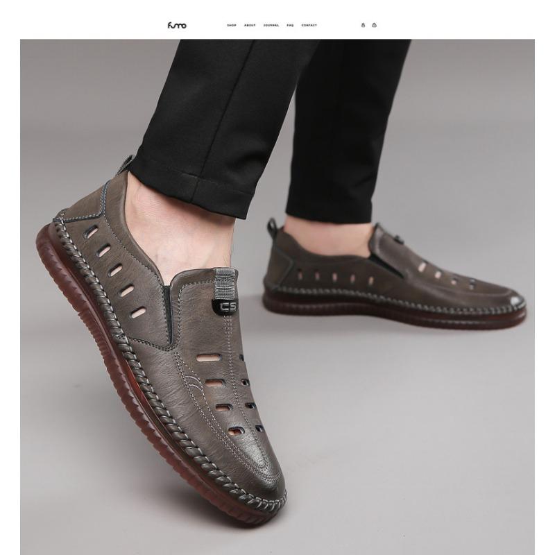 Fashion New Summer Man Hollow Casual Loafers Wear-resistant Non-slip Breathable Male Leather Shoes Spring Autumn Fashion Men's Shoes