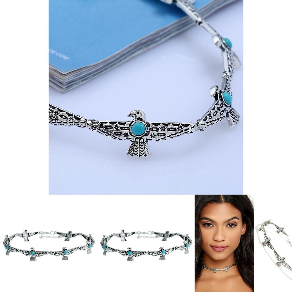 European Style Alloy Collar Chain With Bird Design Artificial Turquoise Decor For Fashion Enthusiasts