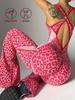 JYL Leopard Cross Back Flared Jumpsuit Casual Outdoor Wear