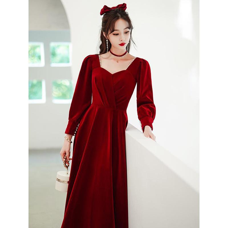 Toast Bridal Long Sleeve 1011 New Summer Long Back Door Order Wedding Dress Burgundy Wedding Evening Dress