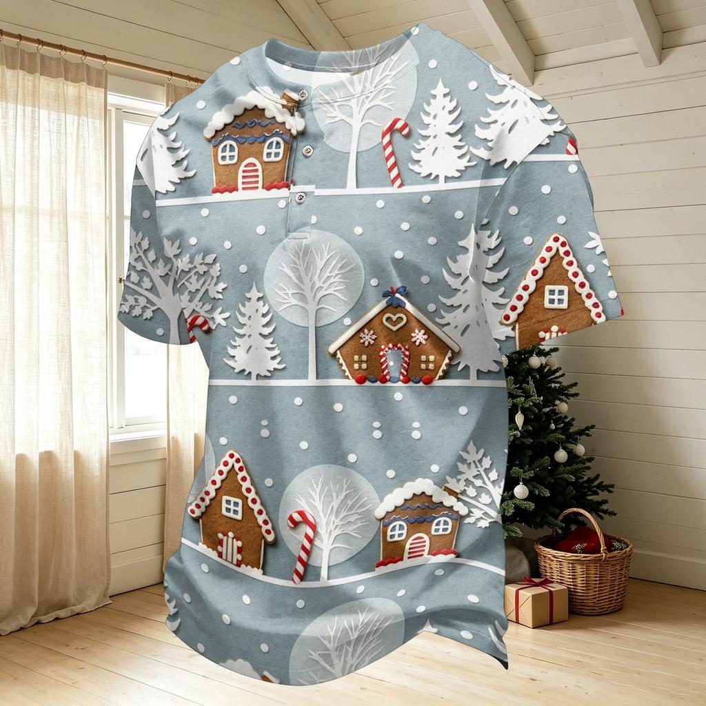 Men's Quick-Dry Round Neck Short Sleeve T-Shirt with Christmas Print for Holiday Party