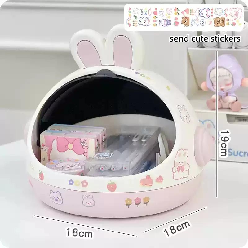 Desktop Rabbit Storage Box Desk Organizer Bin Cute Student Girls Hair Accessories Stationary Storage Kawaii Korean Storage Rack