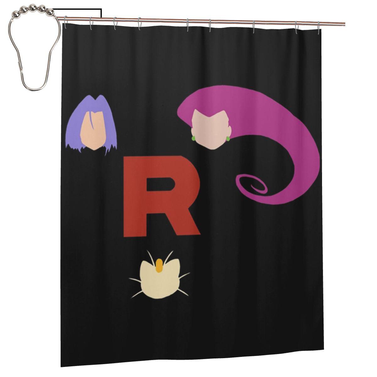 

Letter R Team Rocket Logo Shower Curtain Bathroom Polyester Waterproof Bath Curtains With Hooks W60H190(CM)-1 Pcs
