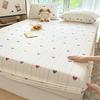 Korean Double-Layer Yarn Fitted Sheet Set Printed Mattress Protective Cover for Naked Sleep Skin-Friendly Dust Cover Kit for Bed