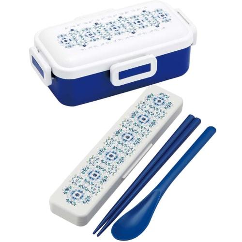 Skater Chopsticks and Spoon Set, Bento Box, Adult, Antibacterial, Combo Set, 18cm, Non-Clinking, Made In Japan, Tenpyo Pattern, Dreamy, Dark Blue, CCS