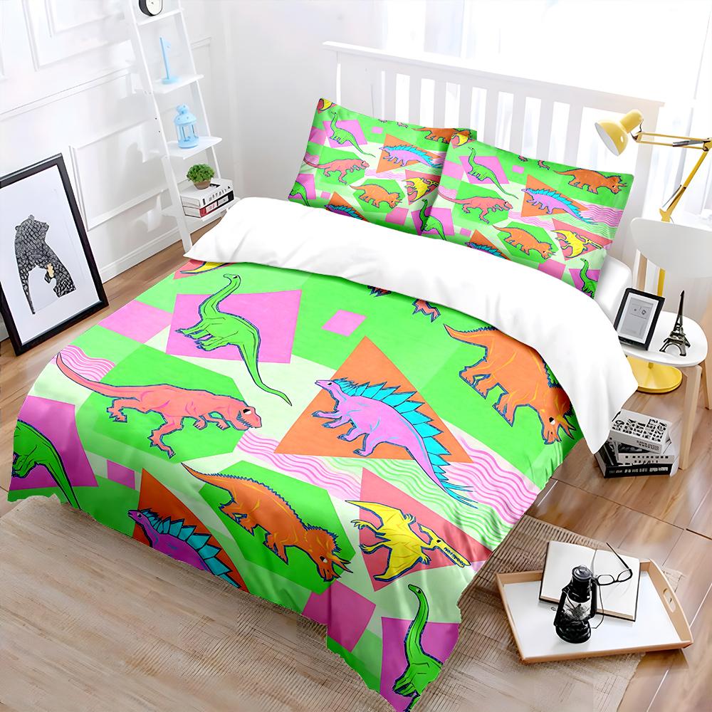 Colorful Cartoon Dinosaur Background Pattern Duvet Cover Set Digital Print Polyester Bedding with Zipper Closur for kids gifts