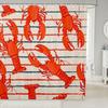 Lobster Shower Curtain Nautical Bathroom Shower Curtain Sets Retro Cartoon Ocean Stripes Marine Life Sea Wild Animals Fabric