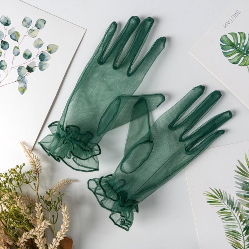 Women Black Summer Uv-Proof Driving Gloves Mesh Fishnet Gloves Lace Mittens Full Finger Girls Lace Fashion Gloves