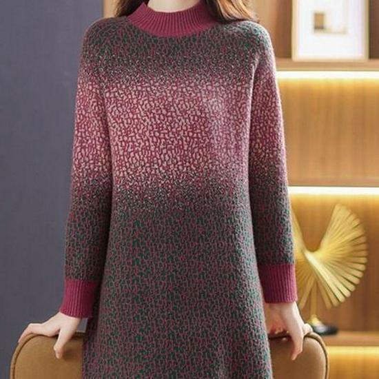 

2025 Autumn/Winter Elegant Gradient Knit Dress: Age-Reducing, Stylish Mid-Length Woolen Dress for Women M