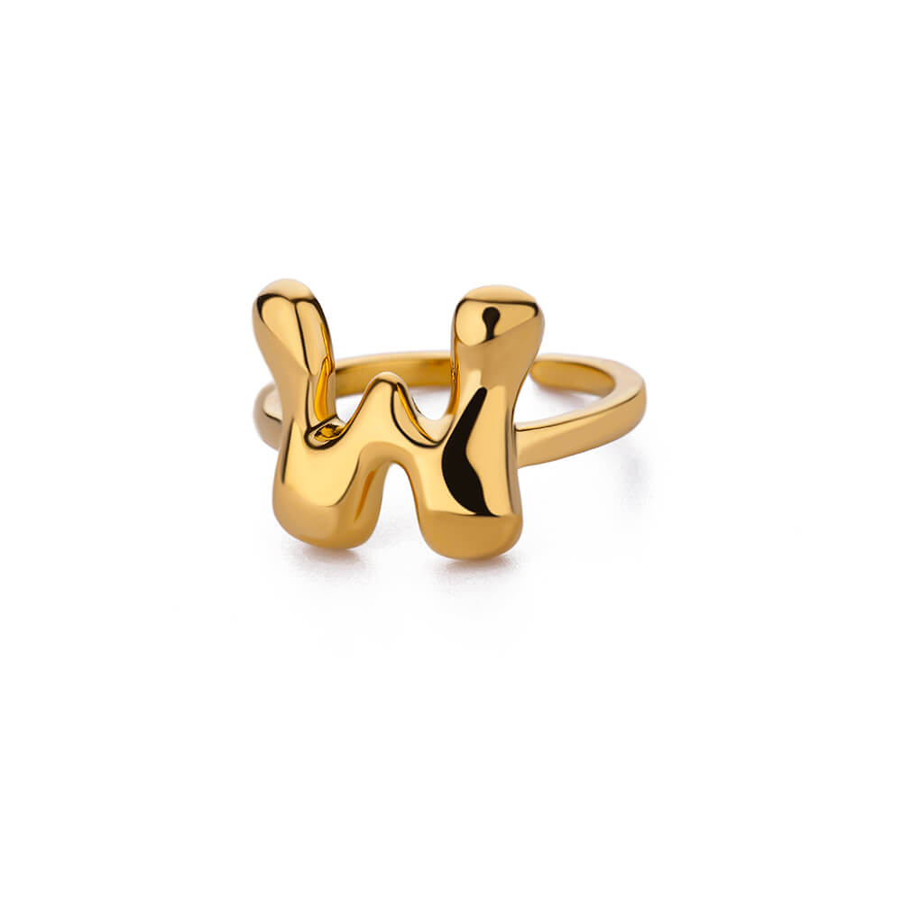Chunky Initial Letter Rings for Women Gold Color Stainless Steel Ring Vintage Alphabet Jewelry Finger Accessories anillos mujer