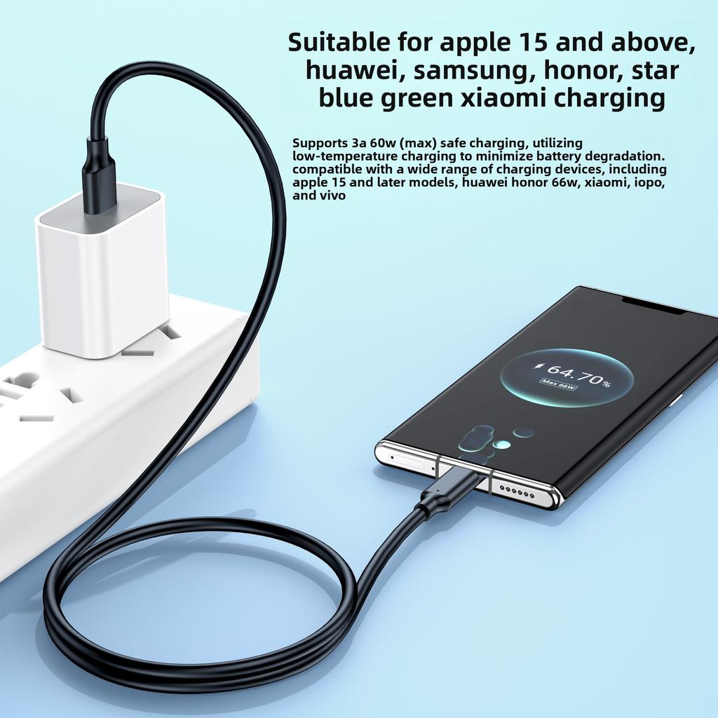 LICHO PQ108 USB3.2 Type-C Phone Data Cable USB-A/Type-C Connectors 10Gbps 60W Fast Charging CarPlay PVC Material Black