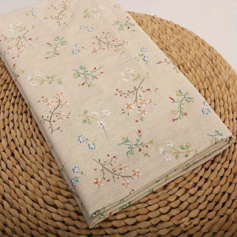 1PC Cotton Linen Blend Fabric Floral Printed Decorative Fabric for DIY Projects and Tablecloth Making Color Gardenia