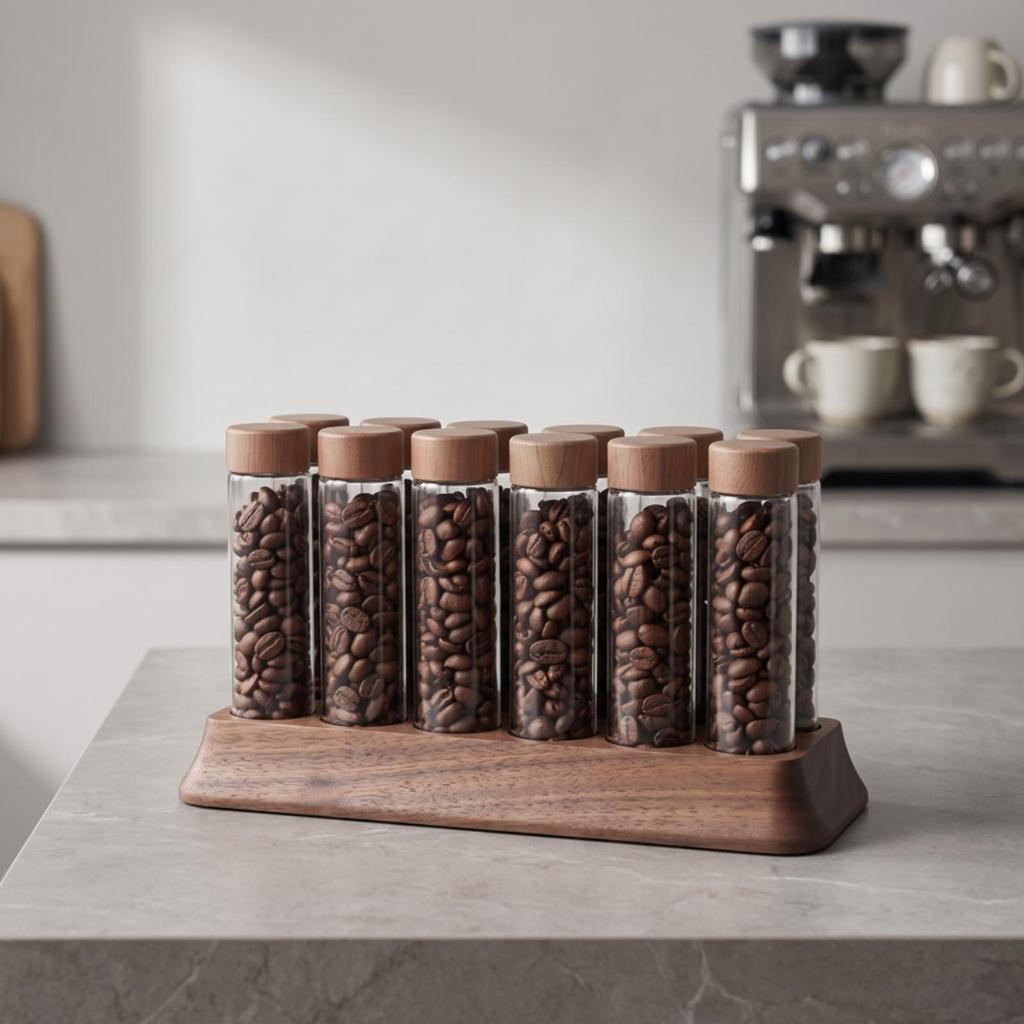 Coffee Bean Display Base with Glass Tubes Minimalist for Kitchen Counter