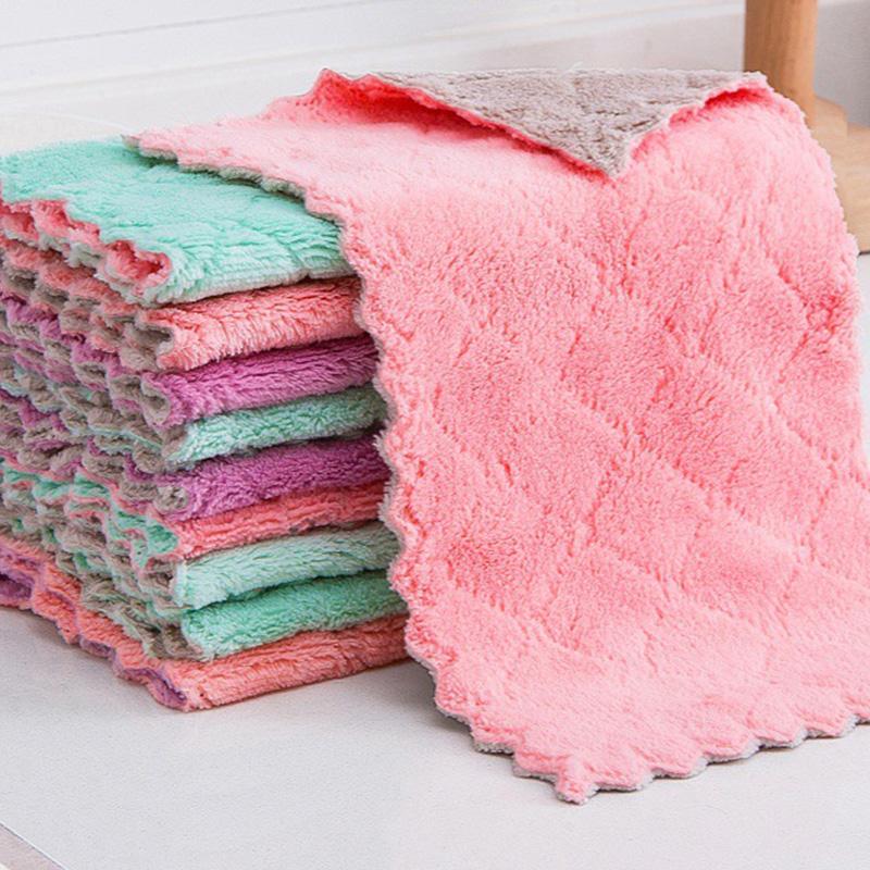 Soft Quick Dry Rags Reusable Washcloths Non Stick Oil Cloths Cleaning Cloth Kitchen Cloth Dish Absorbent Coral Velvet Dishtowels