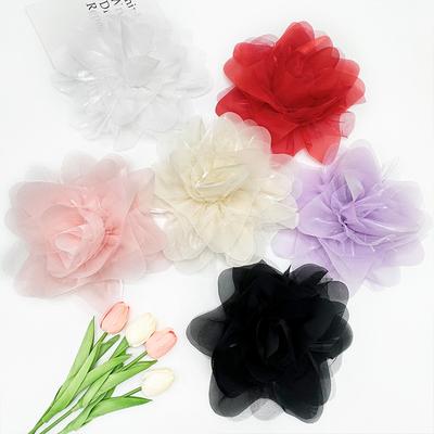 Handmade Fabric Patch Artificial Flower Organza Fashion Accessories Patch Applique Stereoscopic 6 Colors